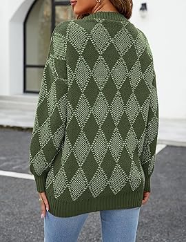 ZAFUL Argyle Cardigan Sweaters for Women Preppy Plaid